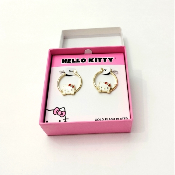 Hello Kitty Hoop Gold Plated and Enamel Earrings, New. - Picture 4 of 11